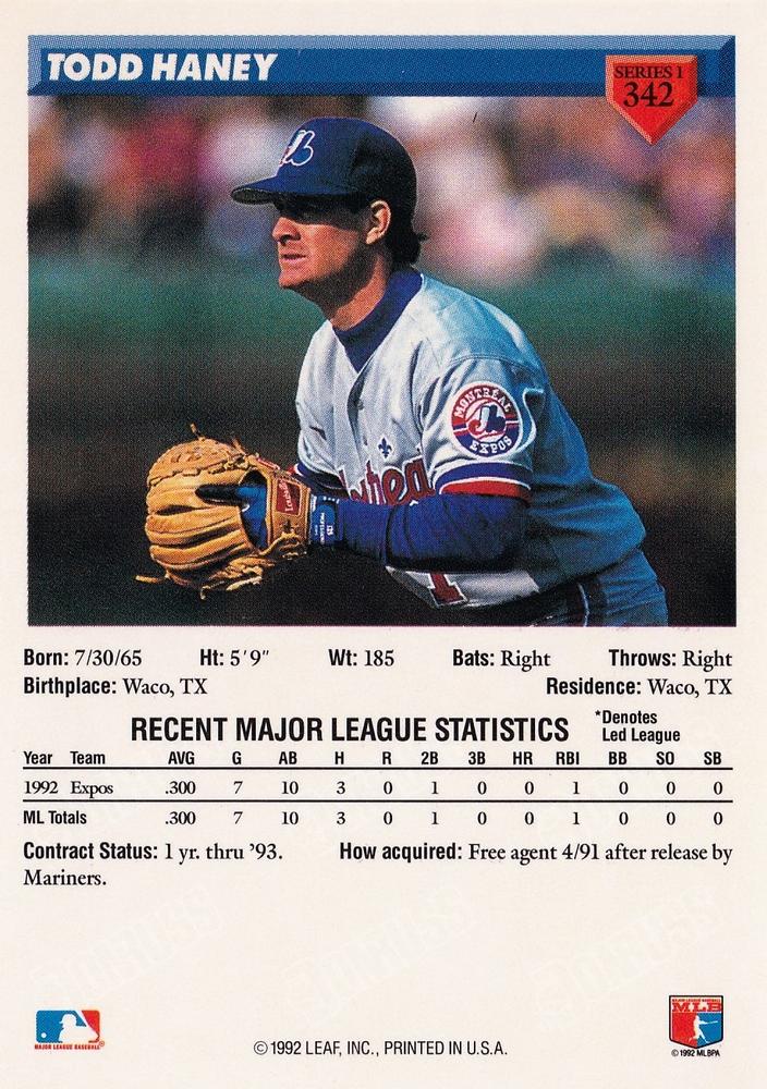 Todd Haney  baseball card collectible - Main Image 2