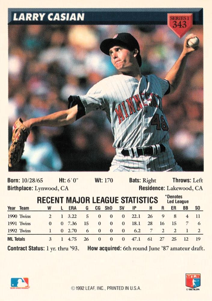 Larry Casian  baseball card collectible - Main Image 2