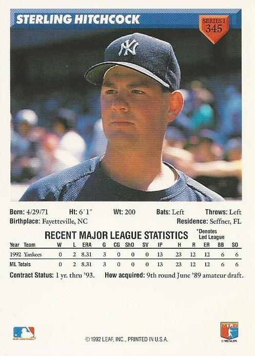 Sterling Hitchcock  baseball card collectible - Main Image 2