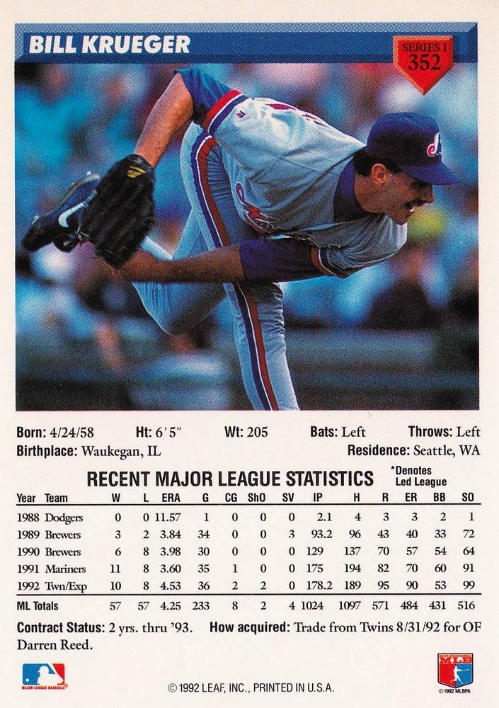 Bill Krueger  baseball card collectible - Main Image 2