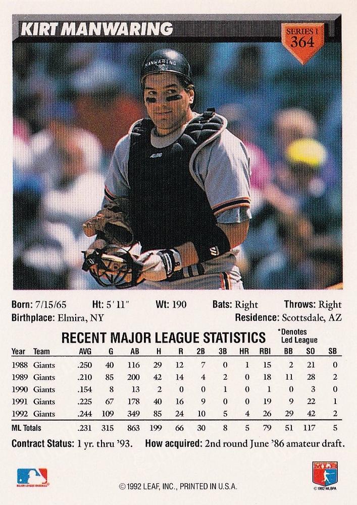 Kirt Manwaring  baseball card collectible - Main Image 2