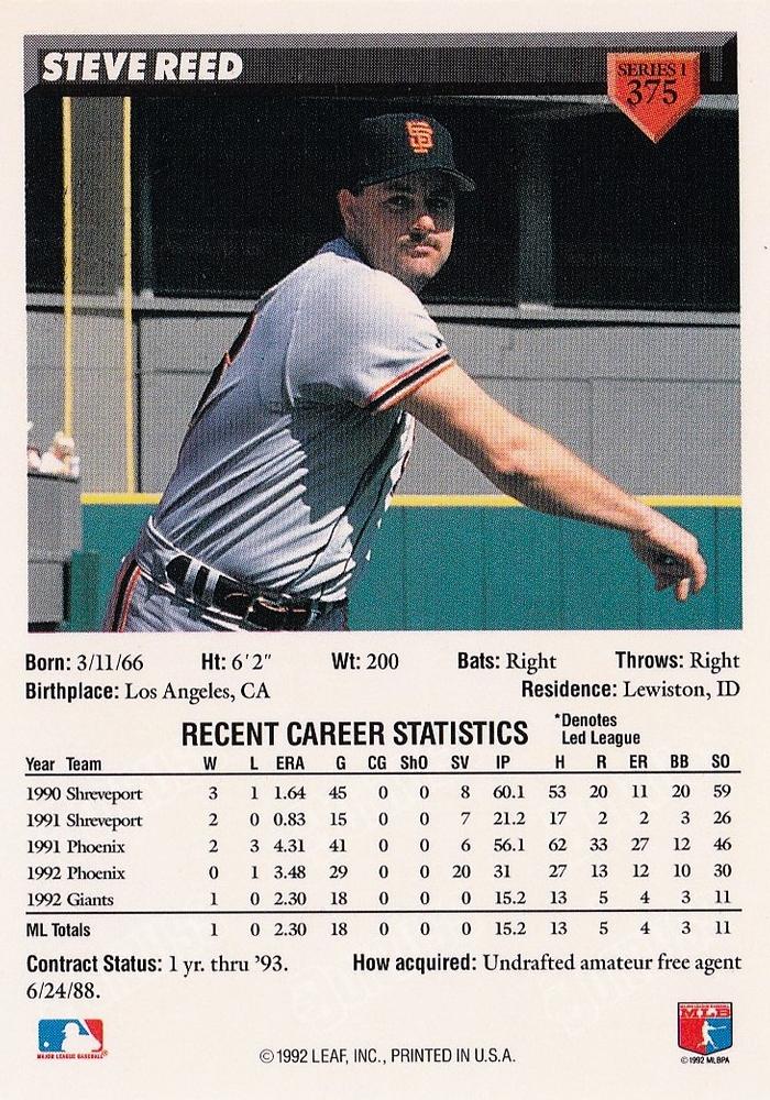 Steve Reed  baseball card collectible - Main Image 2