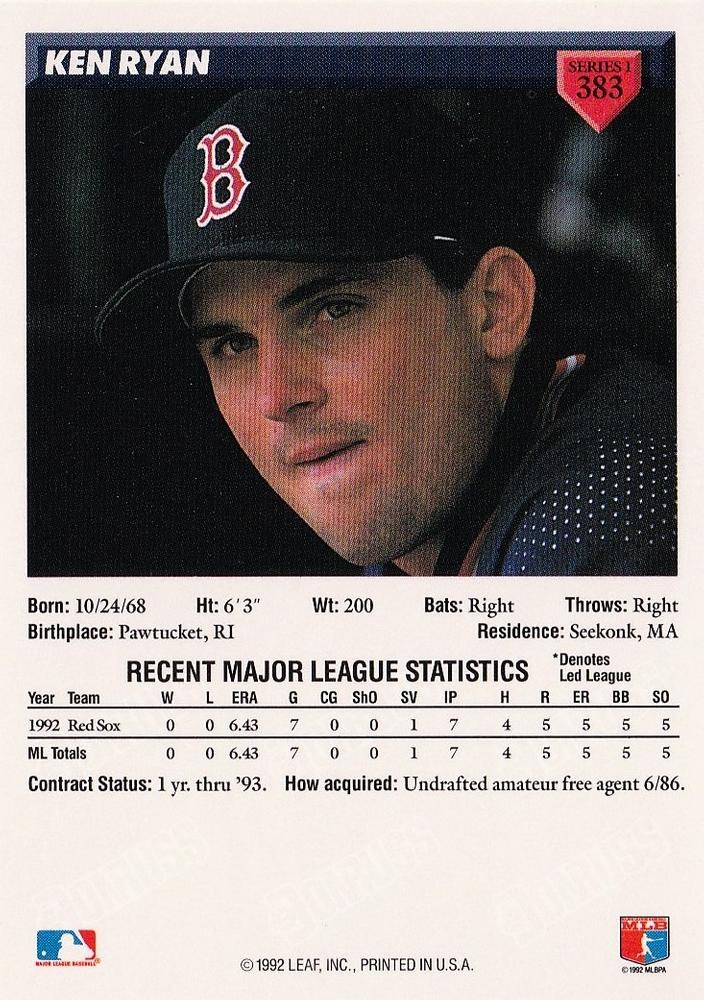 Ken Ryan  baseball card collectible - Main Image 2