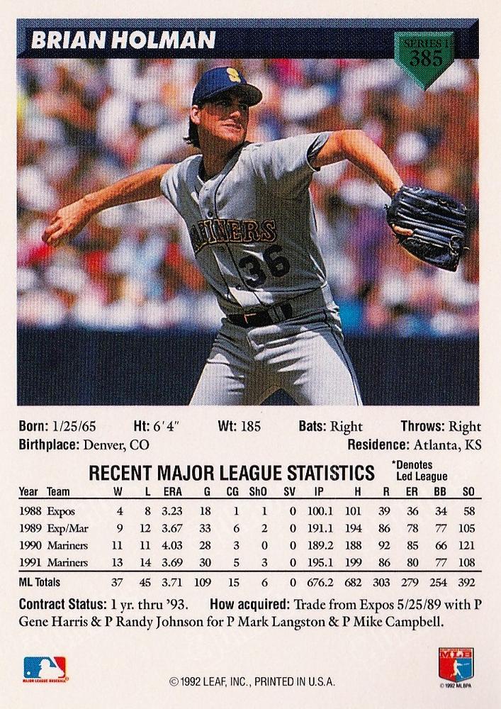 Brian Holman  baseball card collectible - Main Image 2