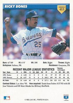 Ricky Bones  baseball card collectible - Main Image 2