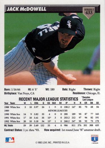 Jack McDowell  baseball card collectible - Main Image 2