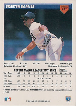 Skeeter Barnes  baseball card collectible - Main Image 2