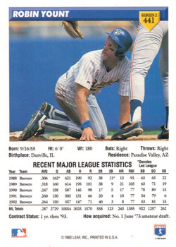 Robin Yount  baseball card collectible - Main Image 2