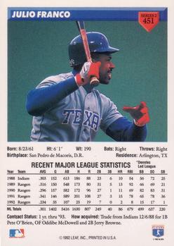 Julio Franco  baseball card collectible - Main Image 2