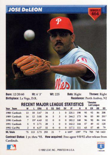 Jose DeLeon  baseball card collectible - Main Image 2