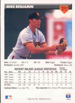 Mike Benjamin  baseball card collectible - Main Image 2