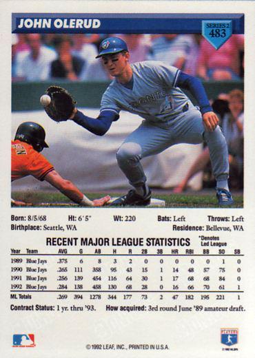 John Olerud  baseball card collectible - Main Image 2