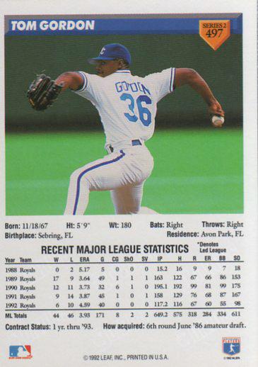 Tom Gordon  baseball card collectible - Main Image 2