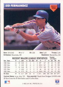 Sid Fernandez  baseball card collectible - Main Image 2