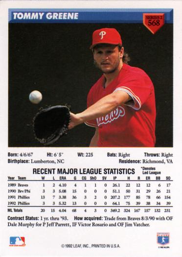 Tommy Greene  baseball card collectible - Main Image 2