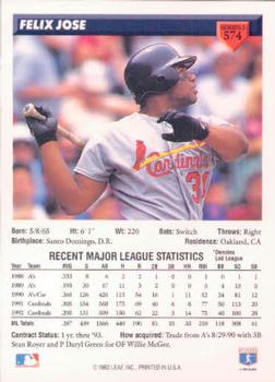 Felix Jose  baseball card collectible - Main Image 2