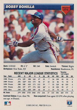 Bobby Bonilla  baseball card collectible - Main Image 2