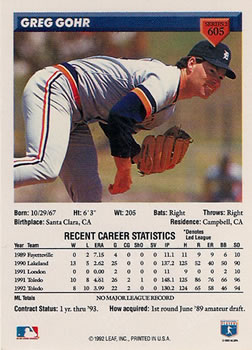 Greg Gohr  baseball card collectible - Main Image 2