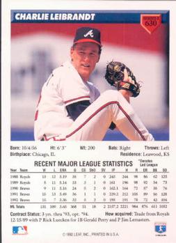 Charlie Leibrandt  baseball card collectible - Main Image 2