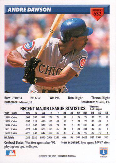 Andre Dawson  baseball card collectible - Main Image 2