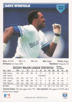 Dave Winfield  baseball card collectible - Main Image 2