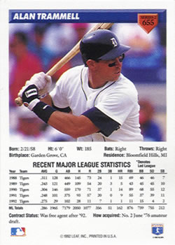 Alan Trammell  baseball card collectible - Main Image 2