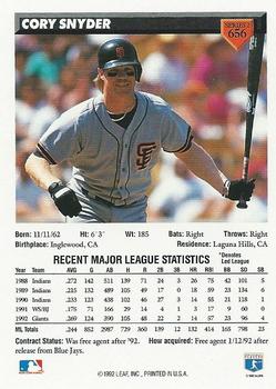 Cory Snyder  baseball card collectible - Main Image 2