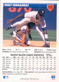 Tony Fernandez  baseball card collectible - Main Image 2