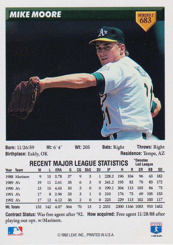 Mike Moore  baseball card collectible - Main Image 2
