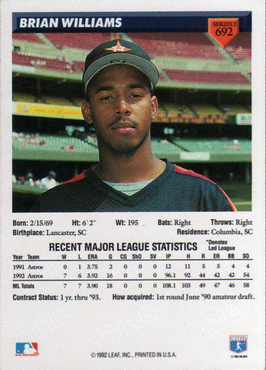 Brian Williams  baseball card collectible - Main Image 2