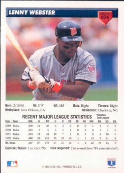 Lenny Webster  baseball card collectible - Main Image 2