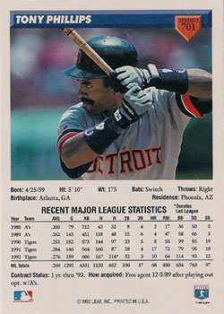 Tony Phillips  baseball card collectible - Main Image 2