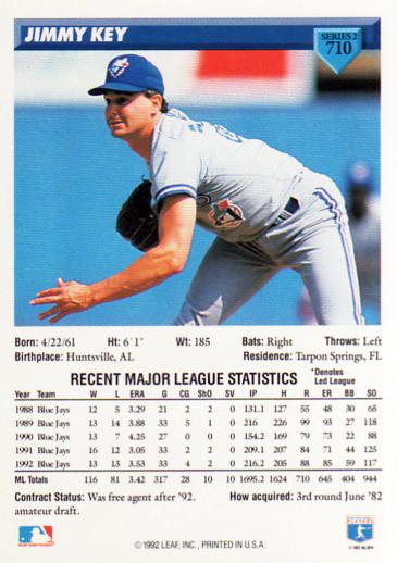 Jimmy Key  baseball card collectible - Main Image 2