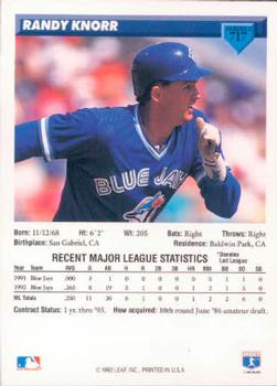 Randy Knorr  baseball card collectible - Main Image 2