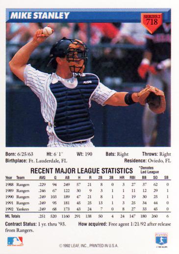 Mike Stanley  baseball card collectible - Main Image 2