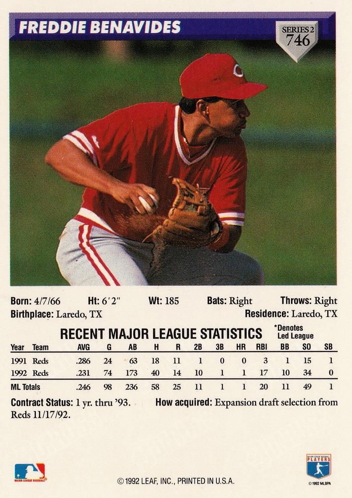 Freddie Benavides  baseball card collectible - Main Image 2