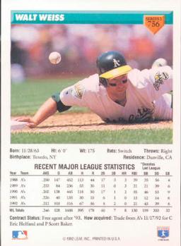 Walt Weiss  baseball card collectible - Main Image 2