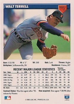 Walt Terrell  baseball card collectible - Main Image 2