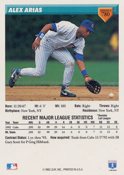 Alex Arias  baseball card collectible - Main Image 2