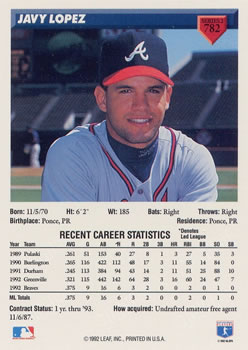 Javy Lopez  baseball card collectible - Main Image 2