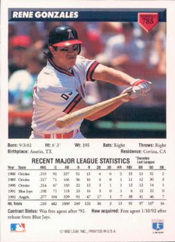 Rene Gonzales  baseball card collectible - Main Image 2