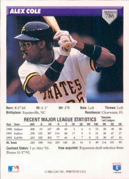 Alex Cole  baseball card collectible - Main Image 2