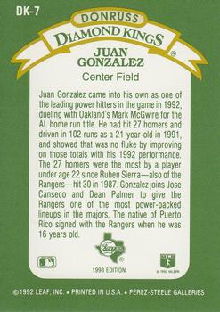 Juan Gonzalez  baseball card collectible - Main Image 2