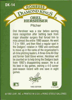 Orel Hershiser  baseball card collectible - Main Image 2
