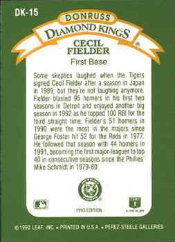 Cecil Fielder  baseball card collectible - Main Image 2
