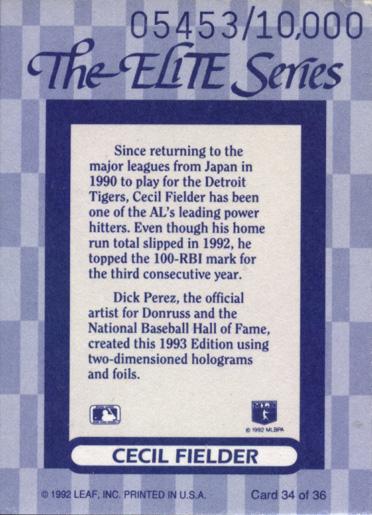 Cecil Fielder  baseball card collectible - Main Image 2