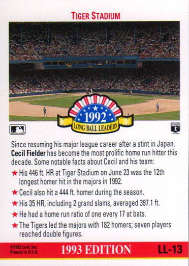 Cecil Fielder  baseball card collectible - Main Image 2