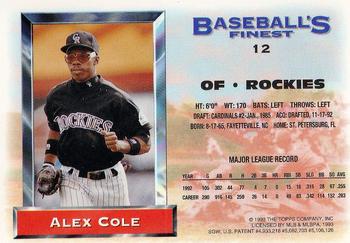 Alex Cole  baseball card collectible - Main Image 2