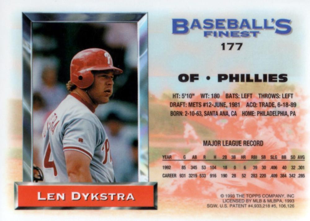 Len Dykstra  baseball card collectible - Main Image 2