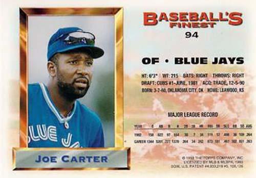 Joe Carter  baseball card collectible - Main Image 2